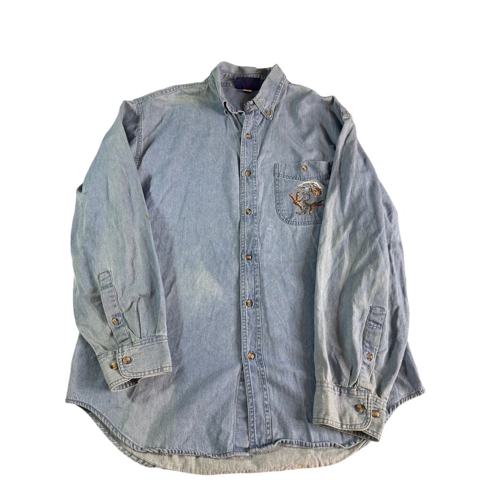 Vintage Paradise Point Denim Shirt XL Bald Eagle Graphic USA Americana 90s